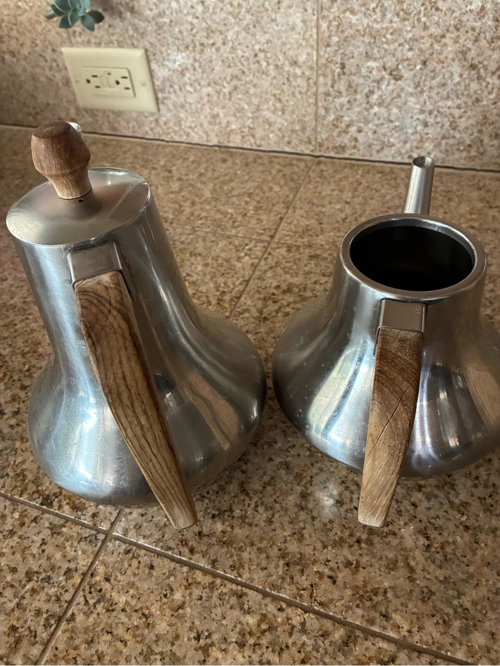 Danish MCM Stainless Steel Coffee/Tea Pot Set with Wood Handles - Silver  18/18